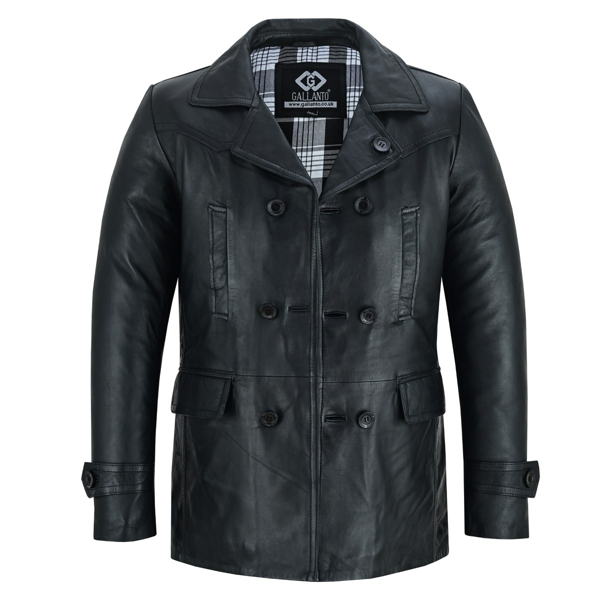 Men’s Leather Blazer with Double-Breasted Military Styling