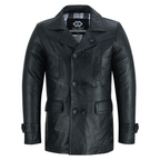 Men’s Leather Blazer with Double-Breasted Military Styling