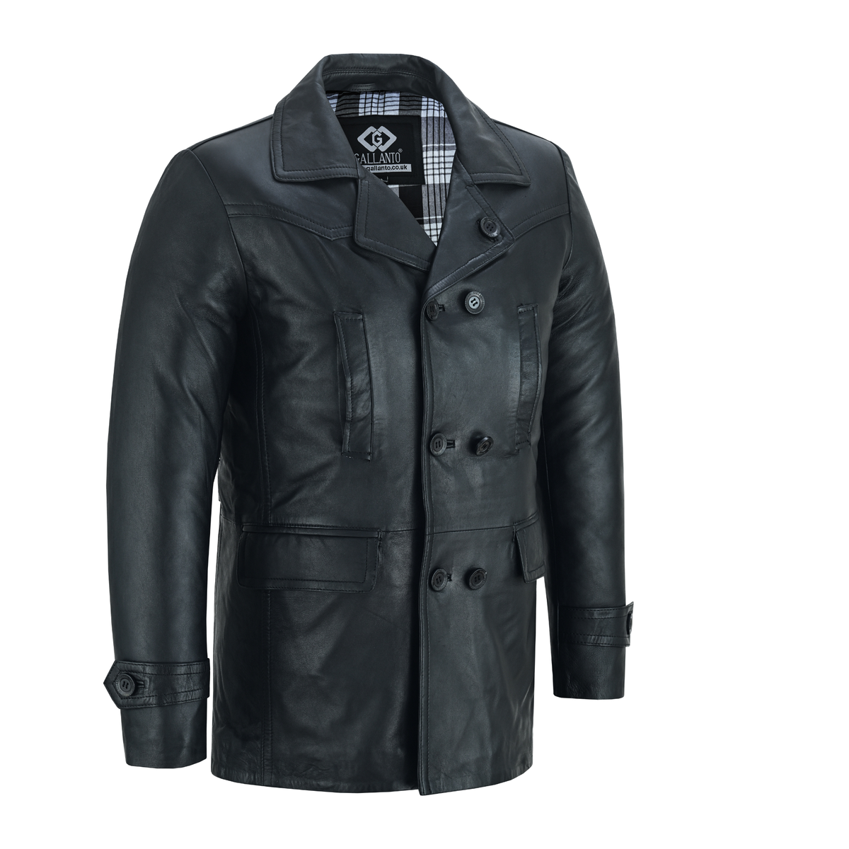 Men’s Leather Blazer with Double-Breasted Military Styling