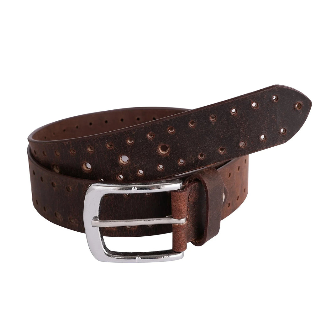 Men's Leather Belts with Distinctive Crazy Holes Design