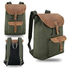Canvas Travel Backpack Men with Leather Trim and Laptop Compartment