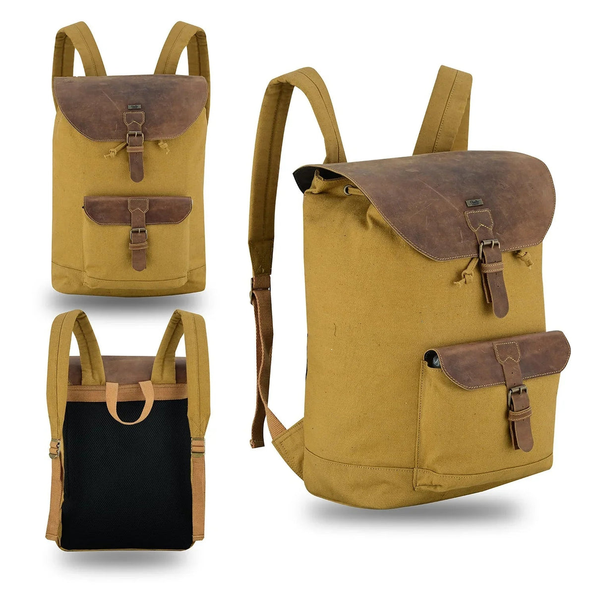 Canvas Travel Backpack Men with Leather Trim and Laptop Compartment