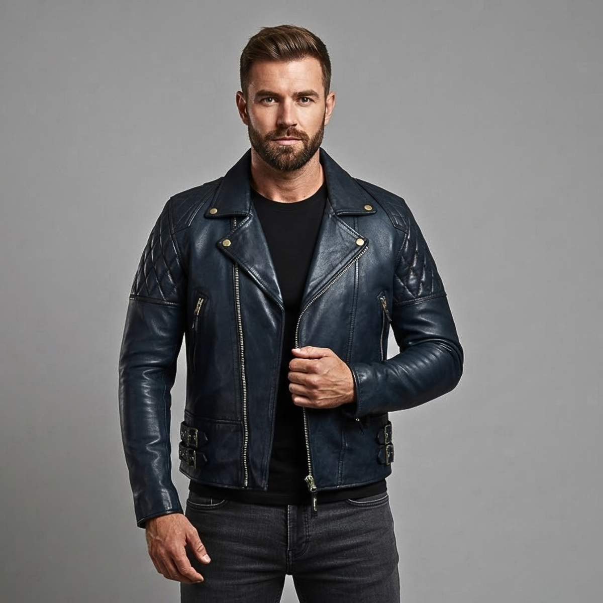 Bike Jackets for Men in Two-Tone Naked Cowhide Leather