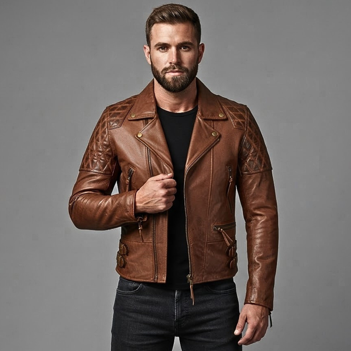 Bike Jackets for Men in Two-Tone Naked Cowhide Leather
