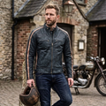 Vintage Moto Jacket with Distressed Leather Stripes