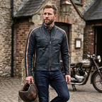 Vintage Moto Jacket with Distressed Leather Stripes