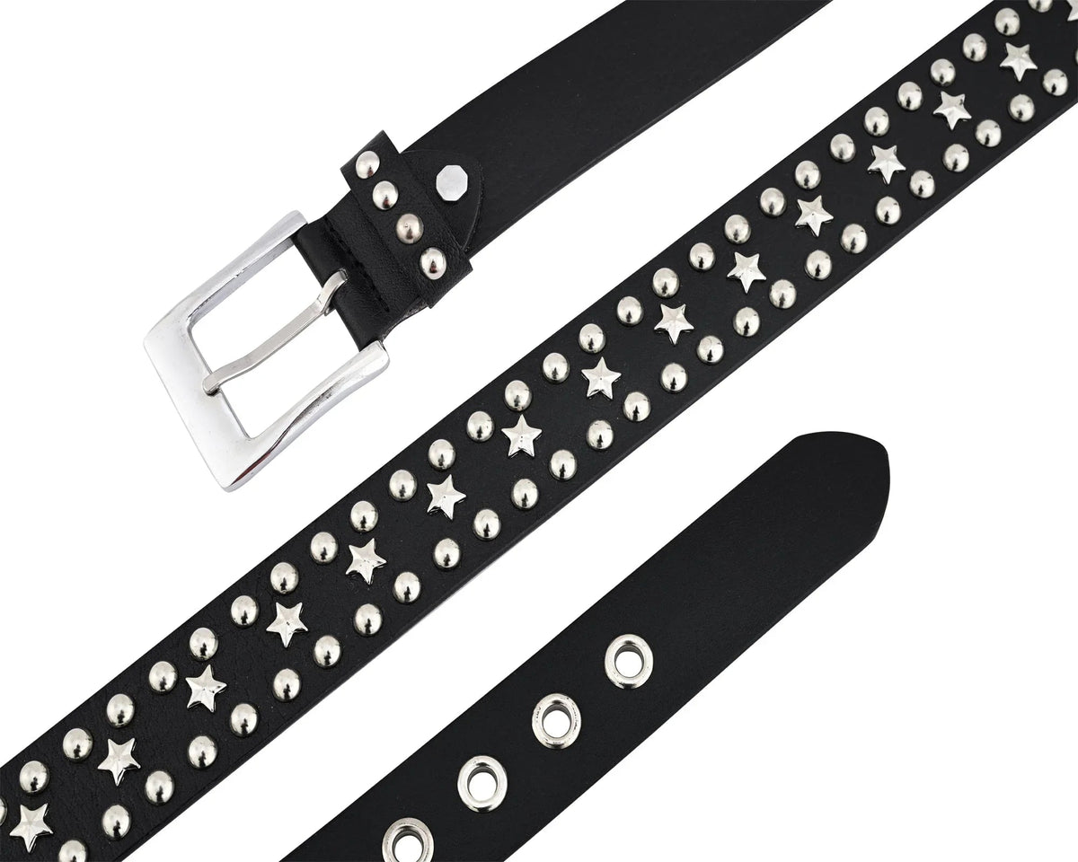 Men’s Western Belts with Chrome Stars and Metal Studs