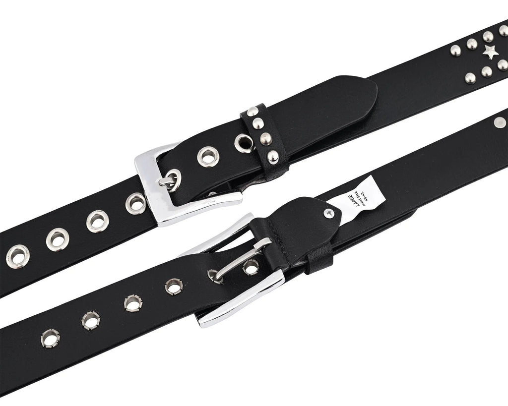 Men’s Western Belts with Chrome Stars and Metal Studs
