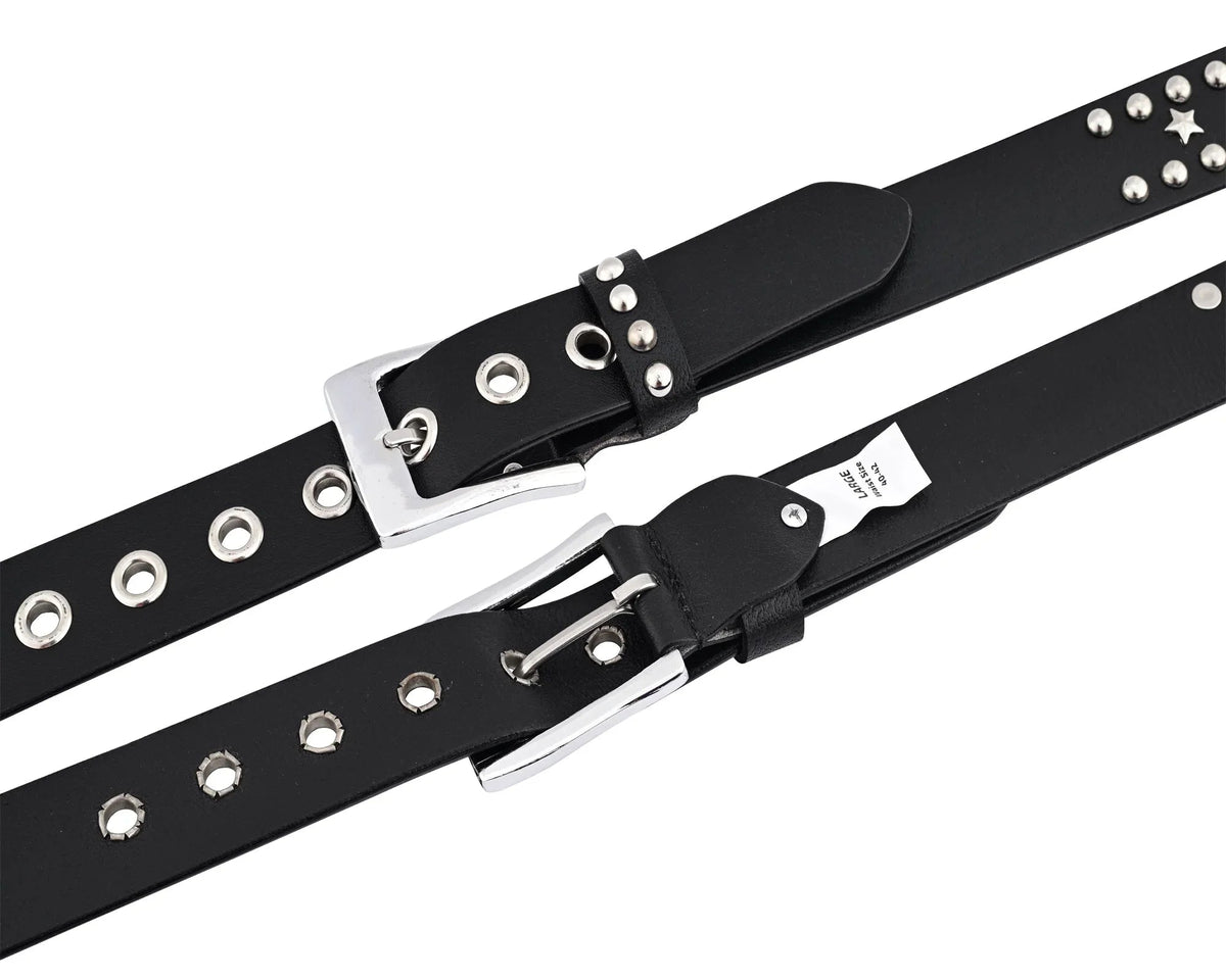 Men’s Western Belts with Chrome Stars and Metal Studs
