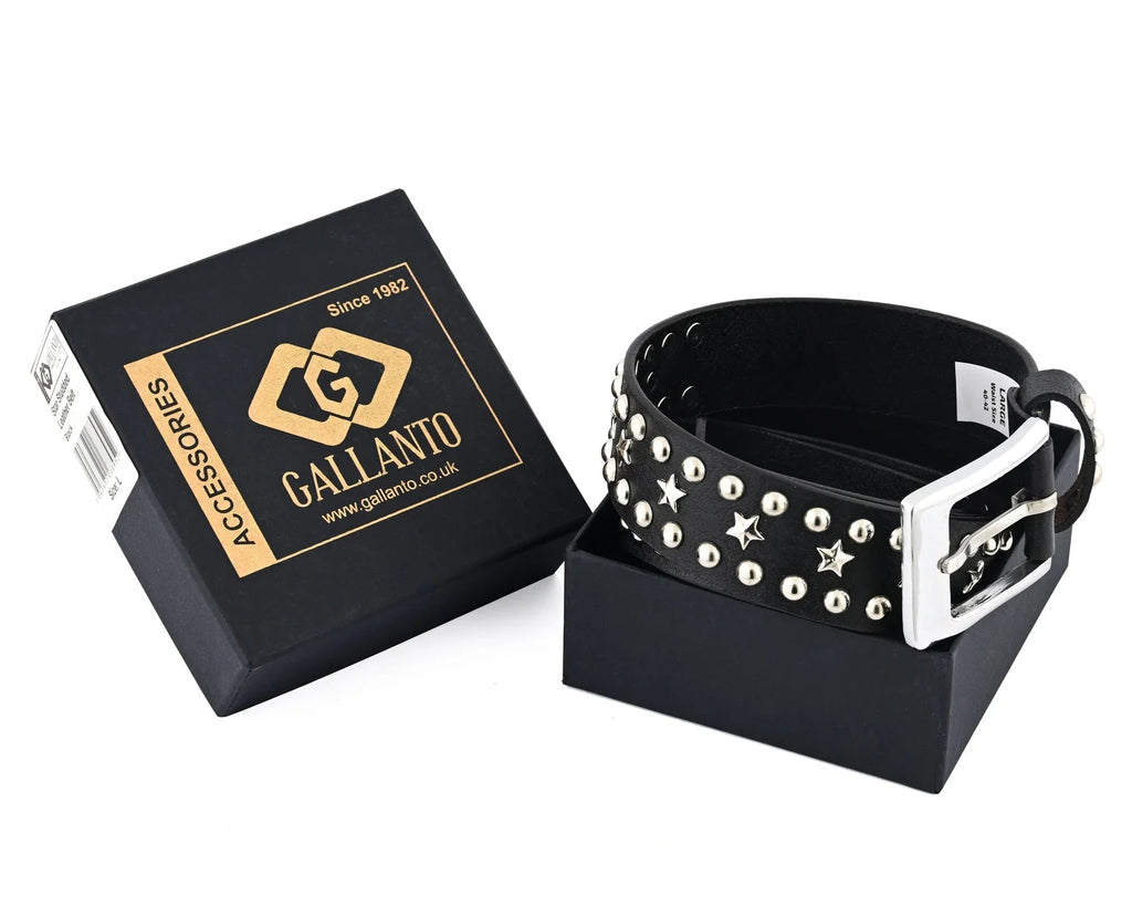 Men’s Western Belts with Chrome Stars and Metal Studs