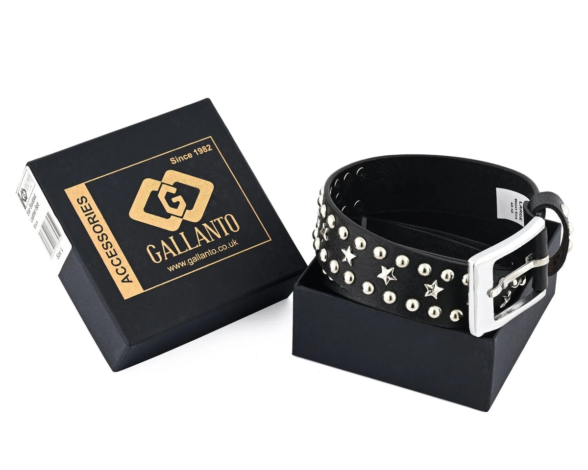 Men’s Western Belts with Chrome Stars and Metal Studs