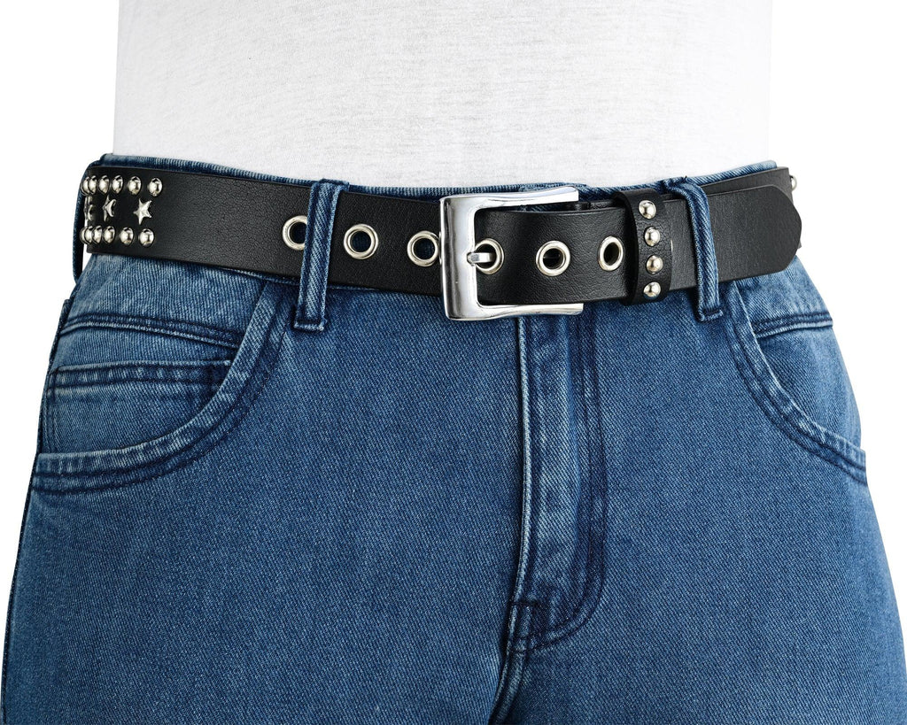 Men’s Western Belts with Chrome Stars and Metal Studs