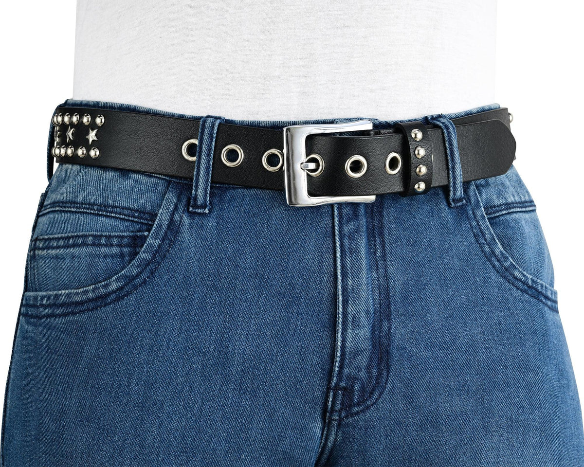 Men’s Western Belts with Chrome Stars and Metal Studs