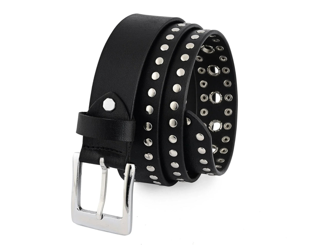 Men’s Western Leather Belts with Double Silver Rivets