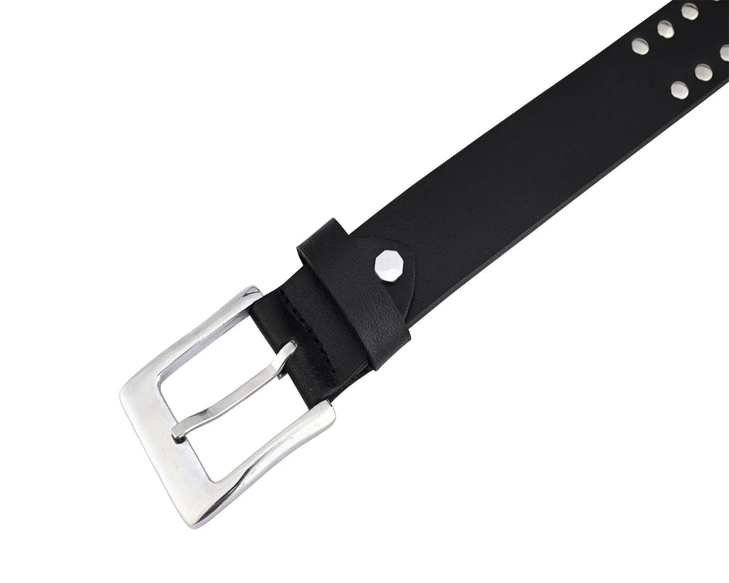 Men’s Western Leather Belts with Double Silver Rivets