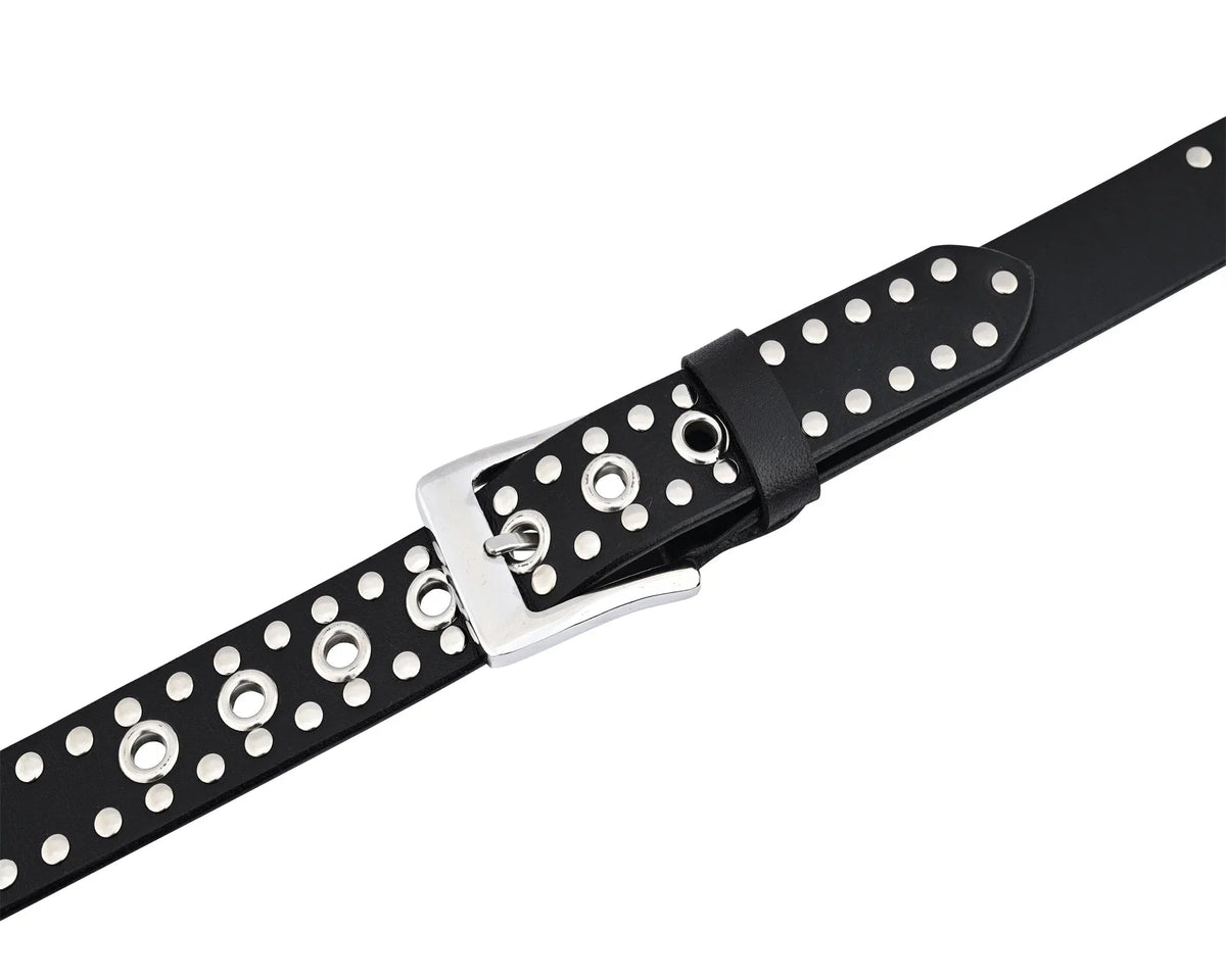 Men’s Western Leather Belts with Double Silver Rivets