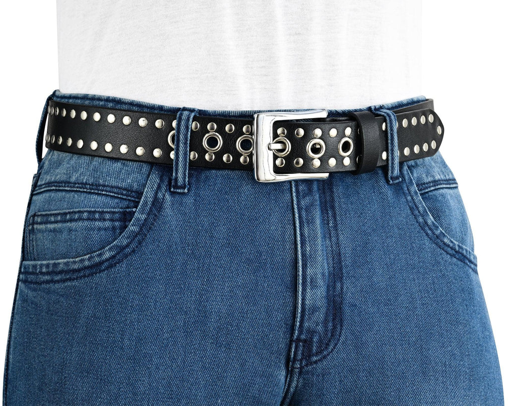Men’s Western Leather Belts with Double Silver Rivets