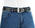 Men’s Western Leather Belts with Double Silver Rivets