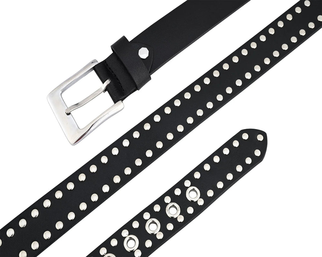 Men’s Western Leather Belts with Double Silver Rivets
