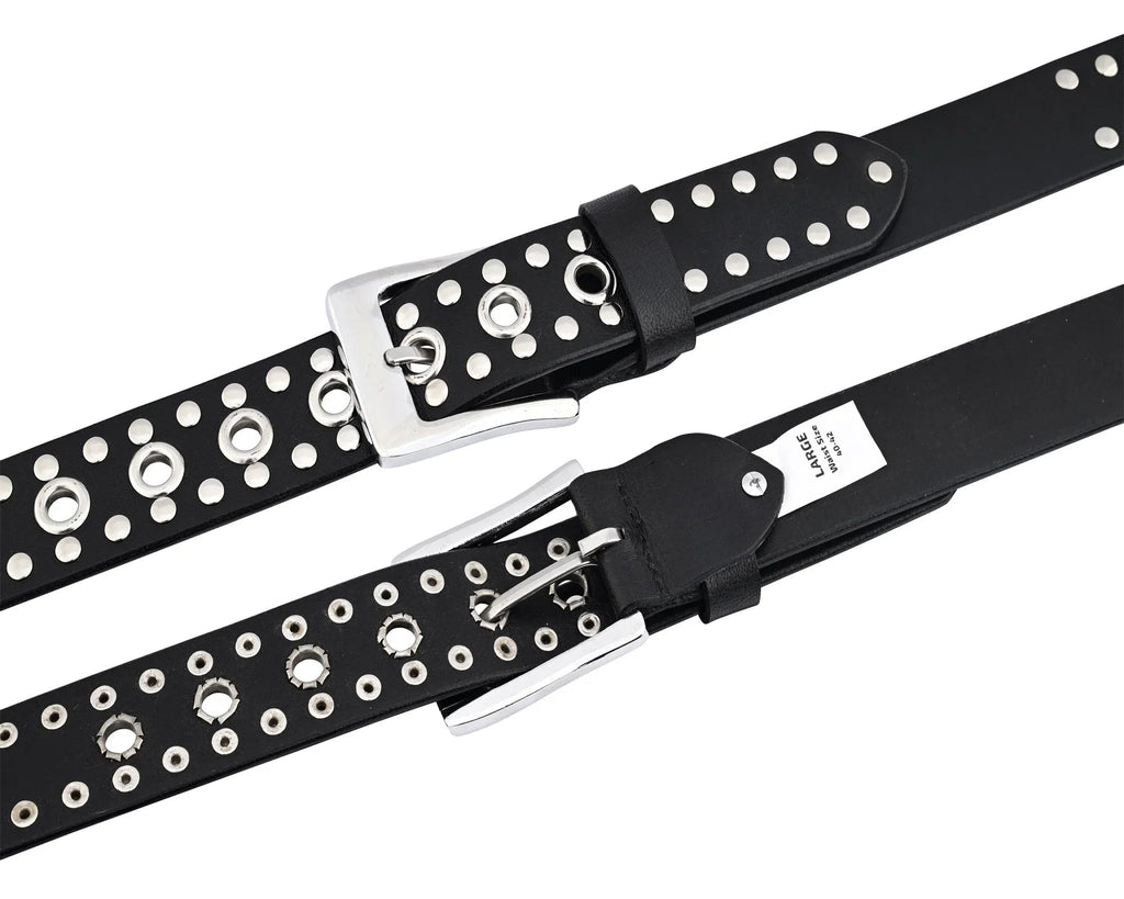 Men’s Western Leather Belts with Double Silver Rivets
