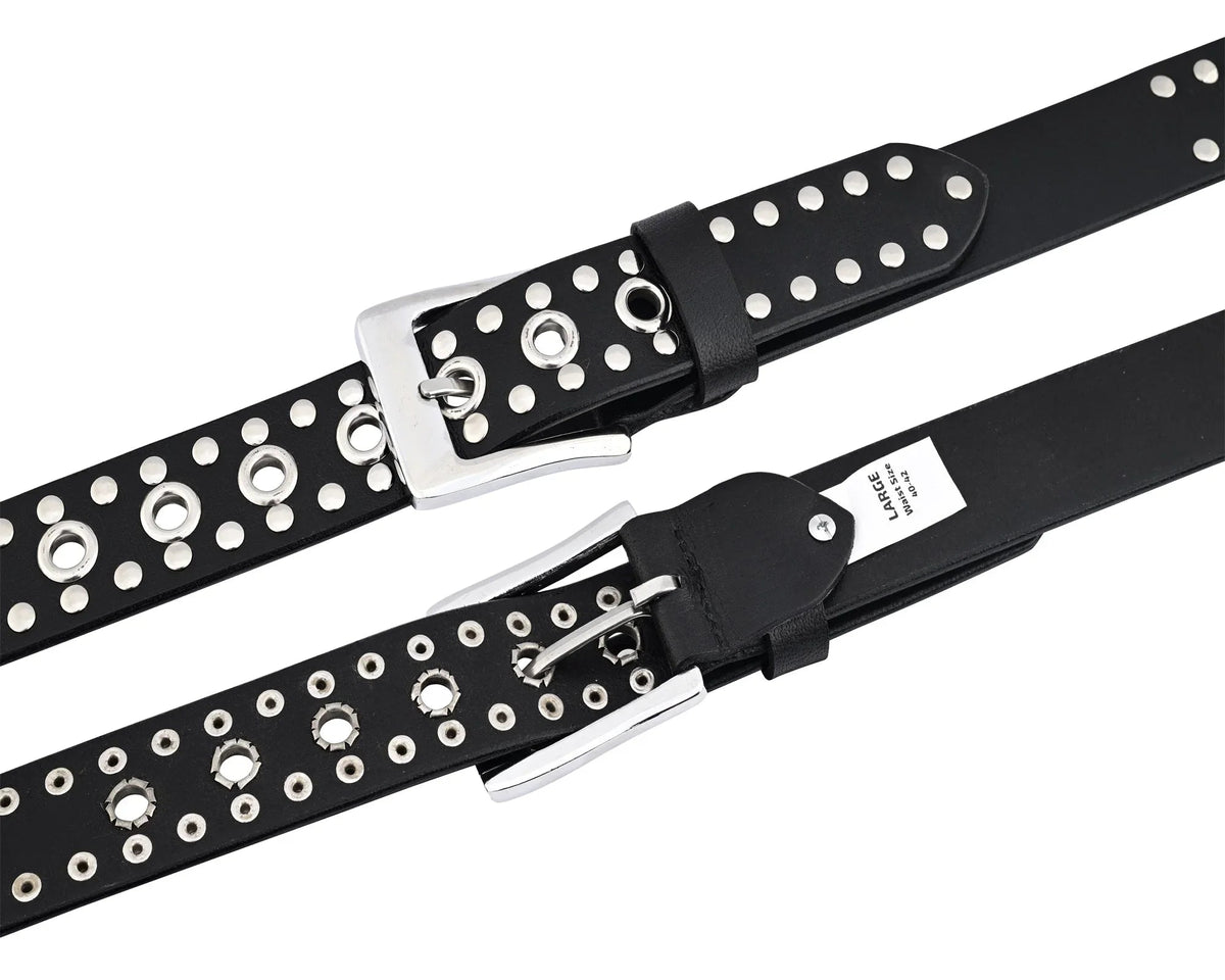 Men’s Western Leather Belts with Double Silver Rivets