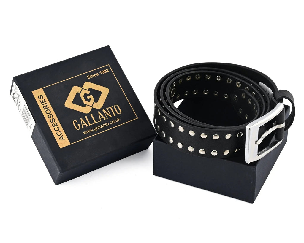 Men’s Western Leather Belts with Double Silver Rivets