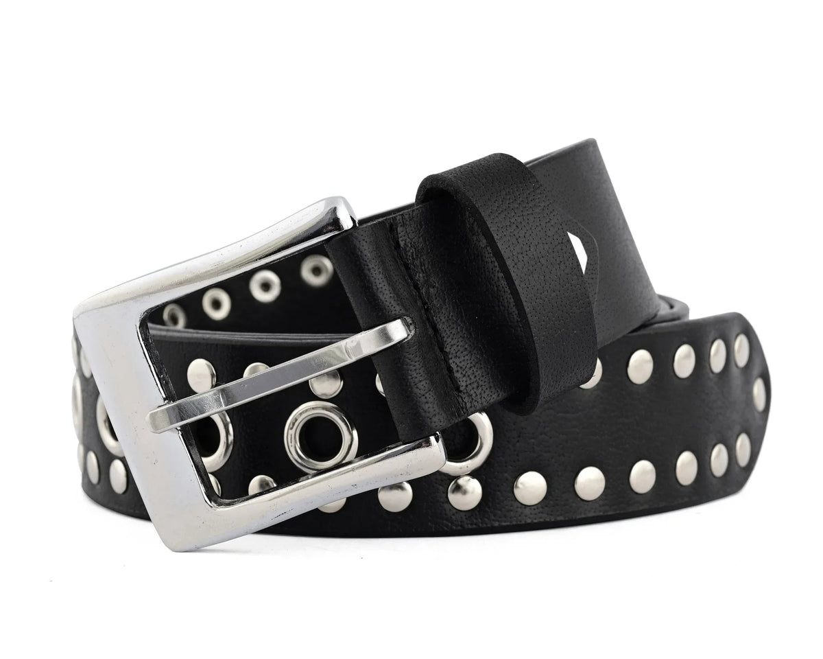 Men’s Western Leather Belts with Double Silver Rivets