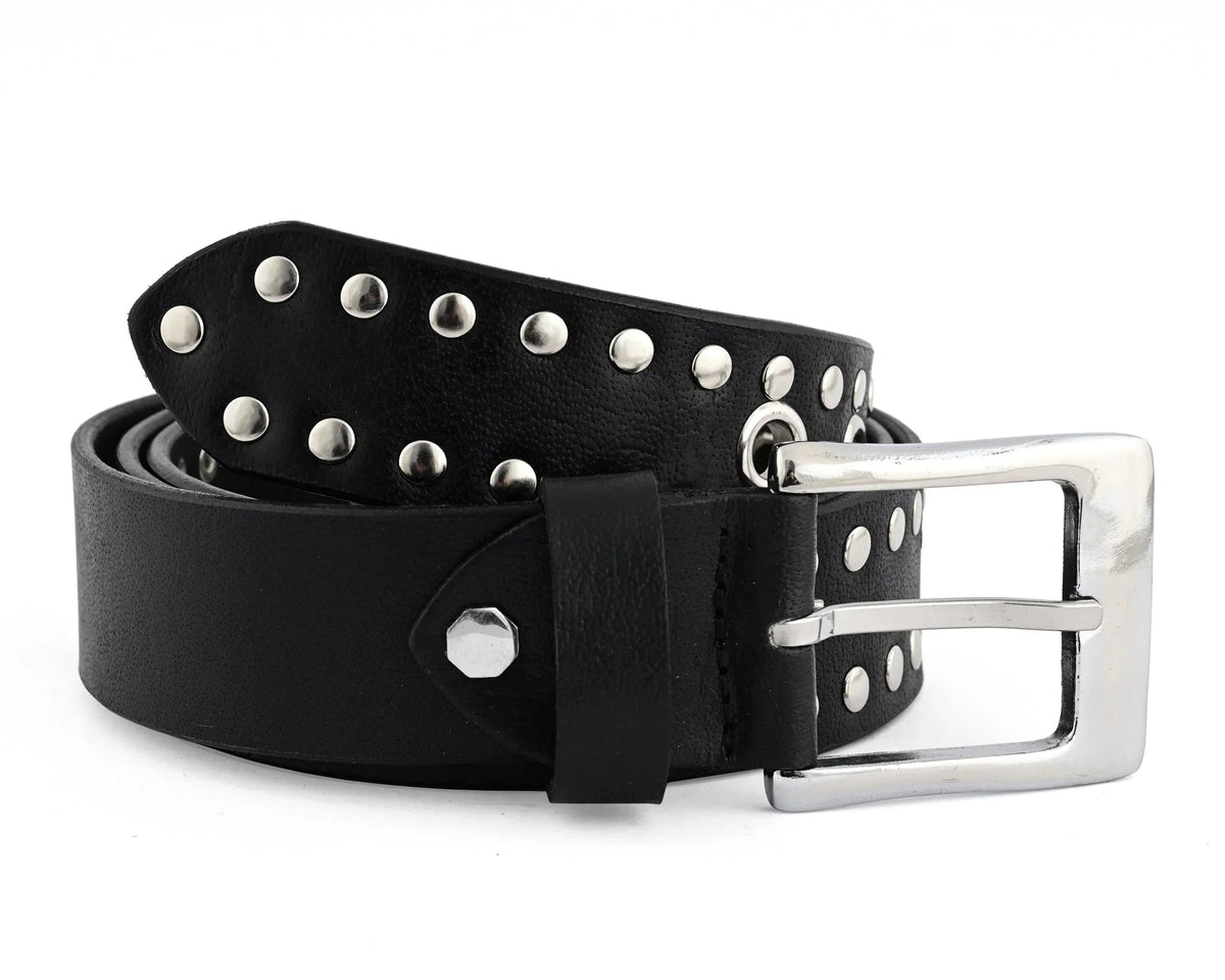Men’s Western Leather Belts with Double Silver Rivets