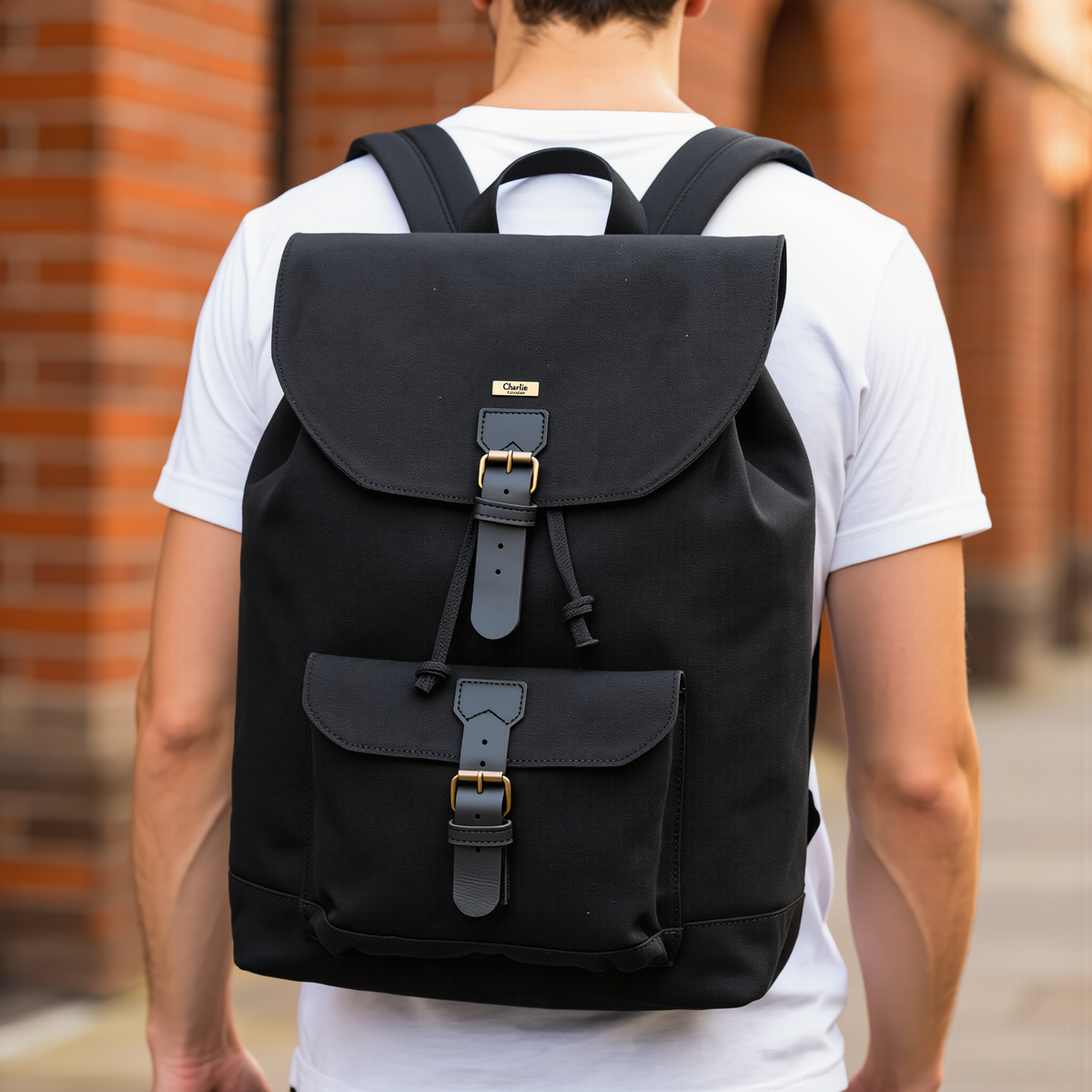 Canvas Travel Backpack Men with Leather Trim and Laptop Compartment