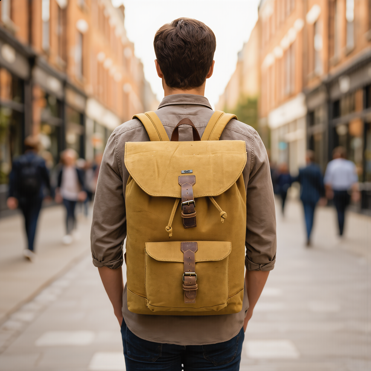 Canvas Travel Backpack Men with Leather Trim and Laptop Compartment