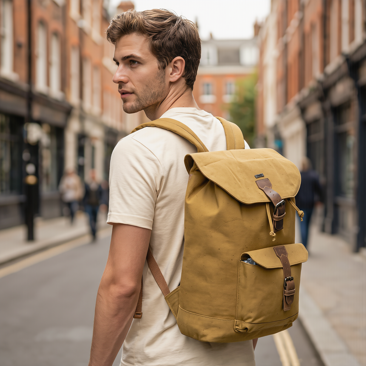 Canvas Travel Backpack Men with Leather Trim and Laptop Compartment