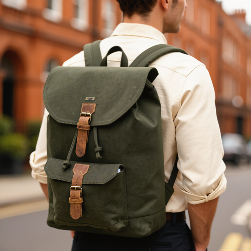 Canvas Travel Backpack Men with Leather Trim and Laptop Compartment