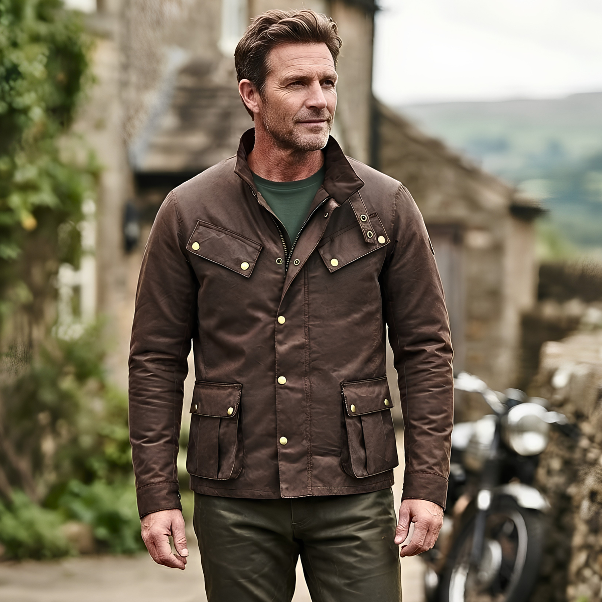 Wax Cotton Coat Men – Vintage Waterproof Motorcycle Biker Jacket