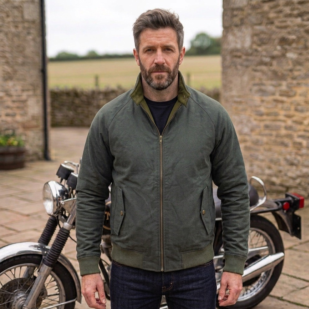 Bomber Jacket for Men Waxed Cotton Motorcycle Jacket
