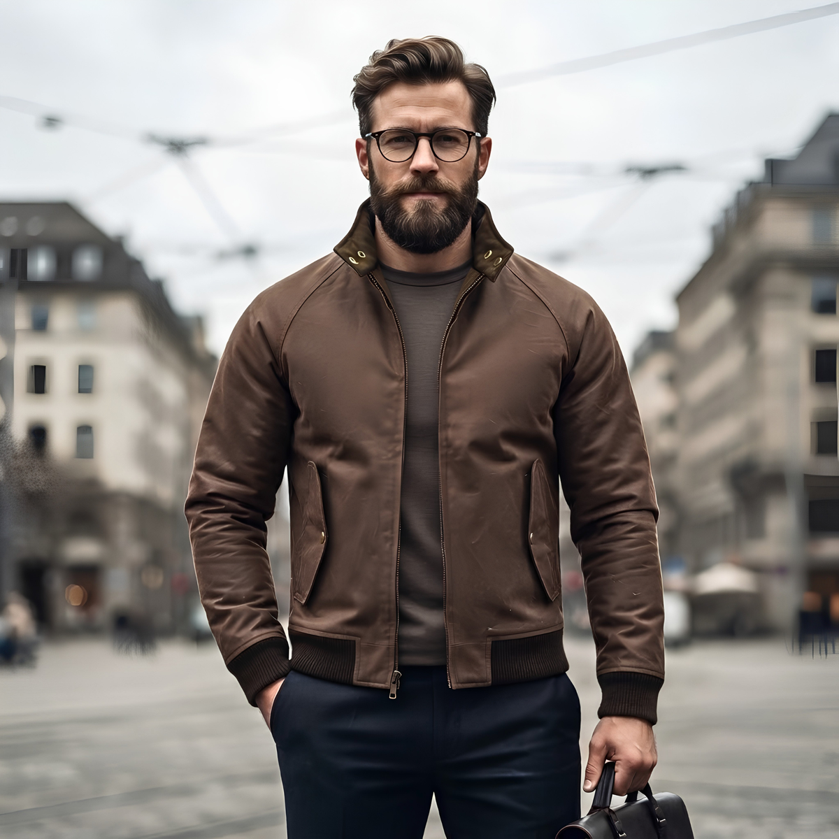 Bomber Jacket for Men Waxed Cotton Motorcycle Jacket