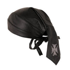 Leather Durag Iron Cross Headwrap Cap for Motorcycle Enthusiasts