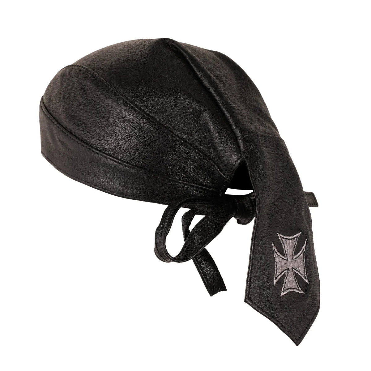 Leather Durag Iron Cross Headwrap Cap for Motorcycle Enthusiasts