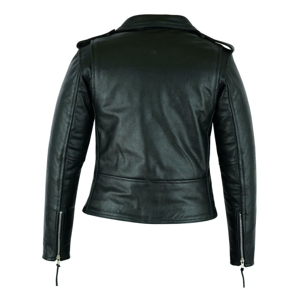 Black Classic Womens Brando Motorcycle Leather Jacket Ladies Biker Cowhide -