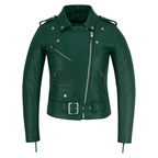 Black Classic Womens Brando Motorcycle Leather Jacket Ladies Biker Cowhide - 