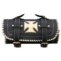 Split Cowhide Tool Roll Bag for Motorcycle  with Iron Cross