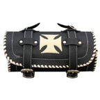 Split Cowhide Tool Roll Bag for Motorcycle  with Iron Cross