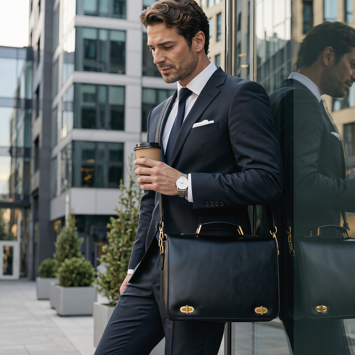 Leather Bag Men Laptop Messenger for Work, Travel & University