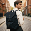 Canvas Travel Backpack Men with Leather Trim and Laptop Compartment