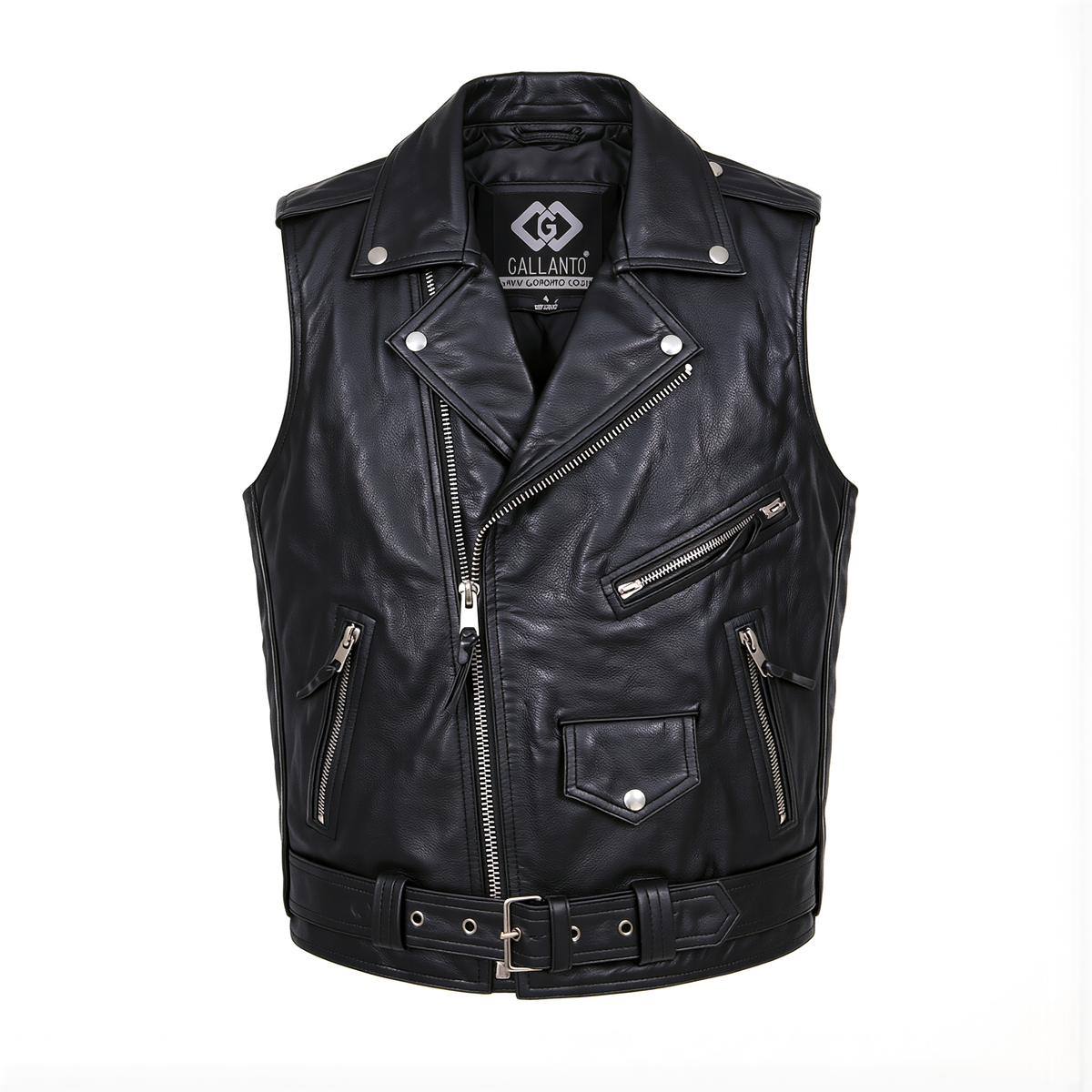 Leather Biker Vest Mens Brando Style with YKK Front Zip