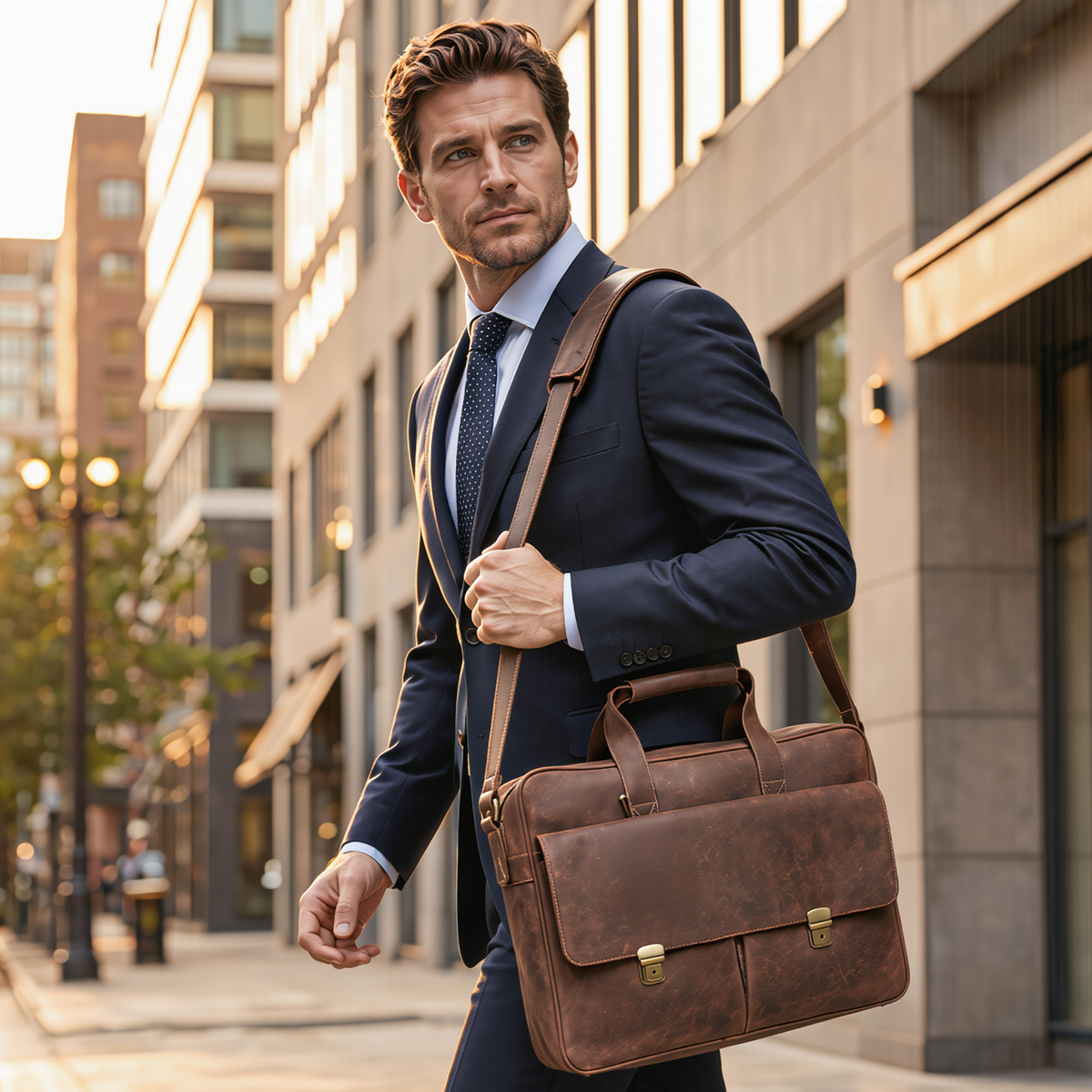 Leather Bag for Laptop for Men Vintage Messenger Business Style