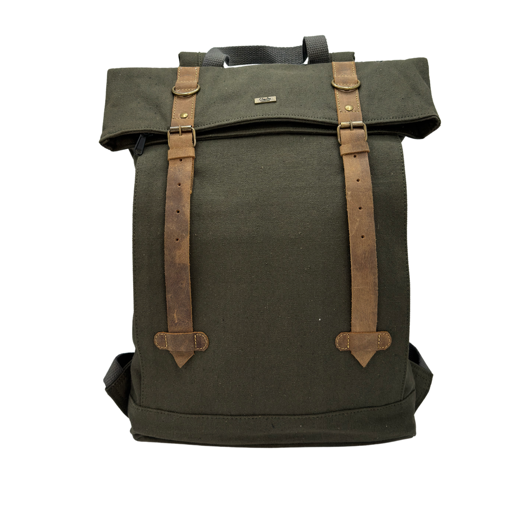 Canvas Backpack with Laptop Pocket, Buckle Closure and Six Pockets