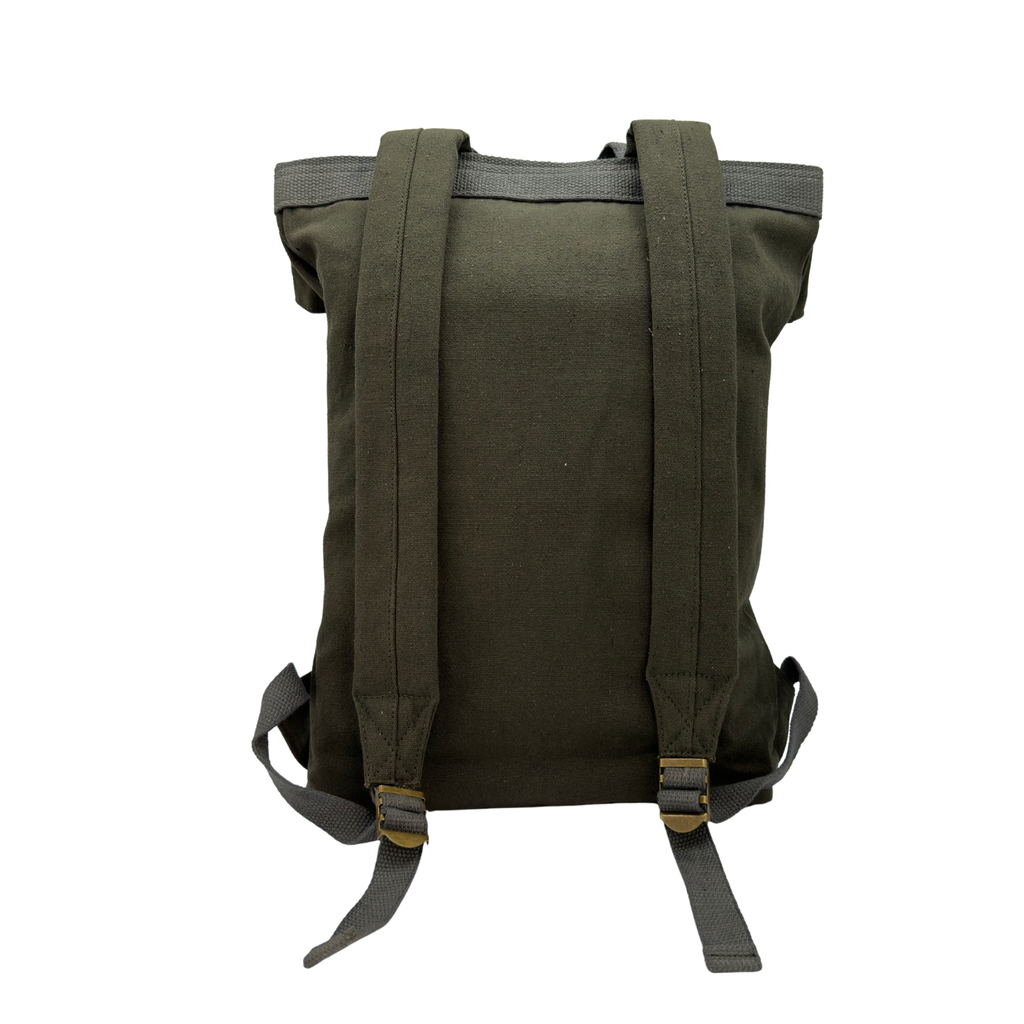 Canvas Backpack with Laptop Pocket, Buckle Closure and Six Pockets