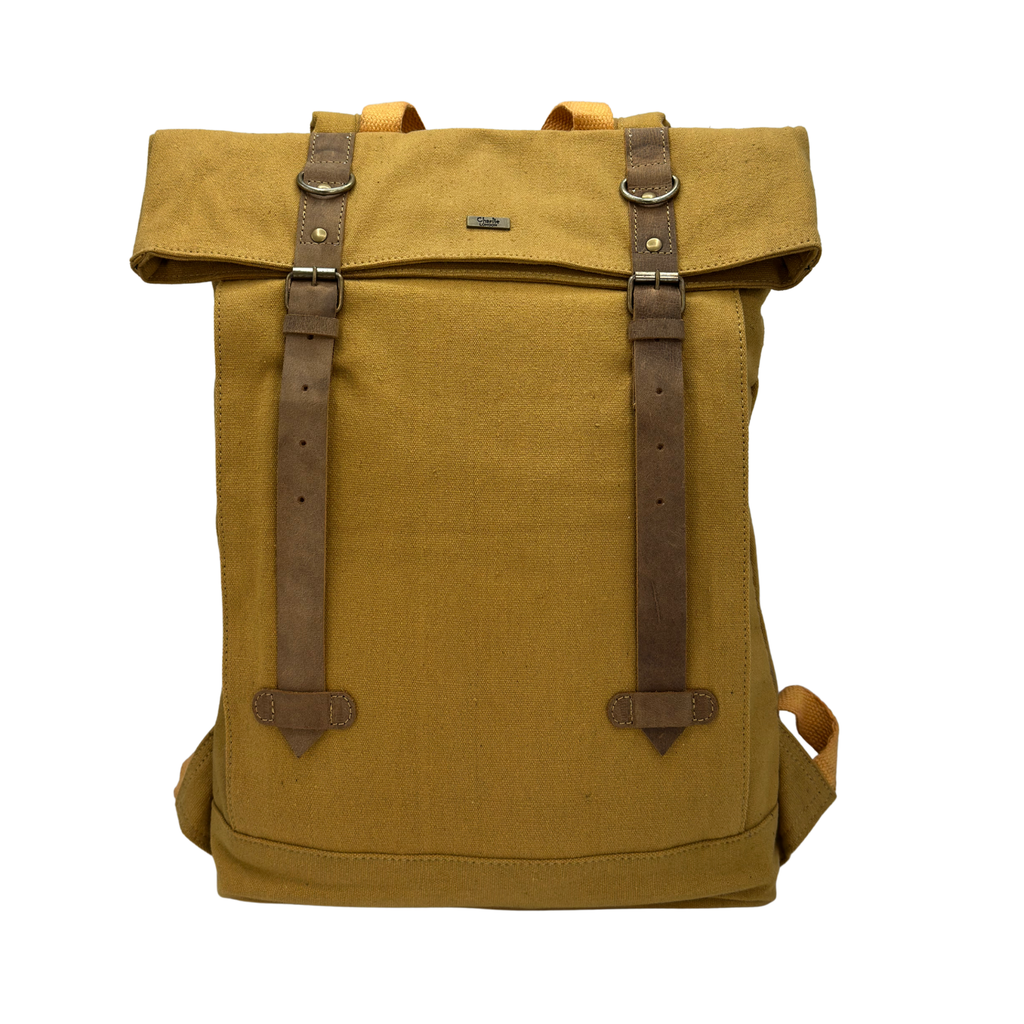 Canvas Backpack with Laptop Pocket, Buckle Closure and Six Pockets