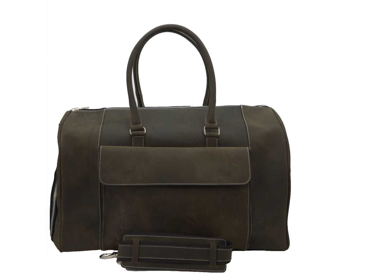 Mens Duffle Bag in Crazy Horse Leather with Shoe Compartment