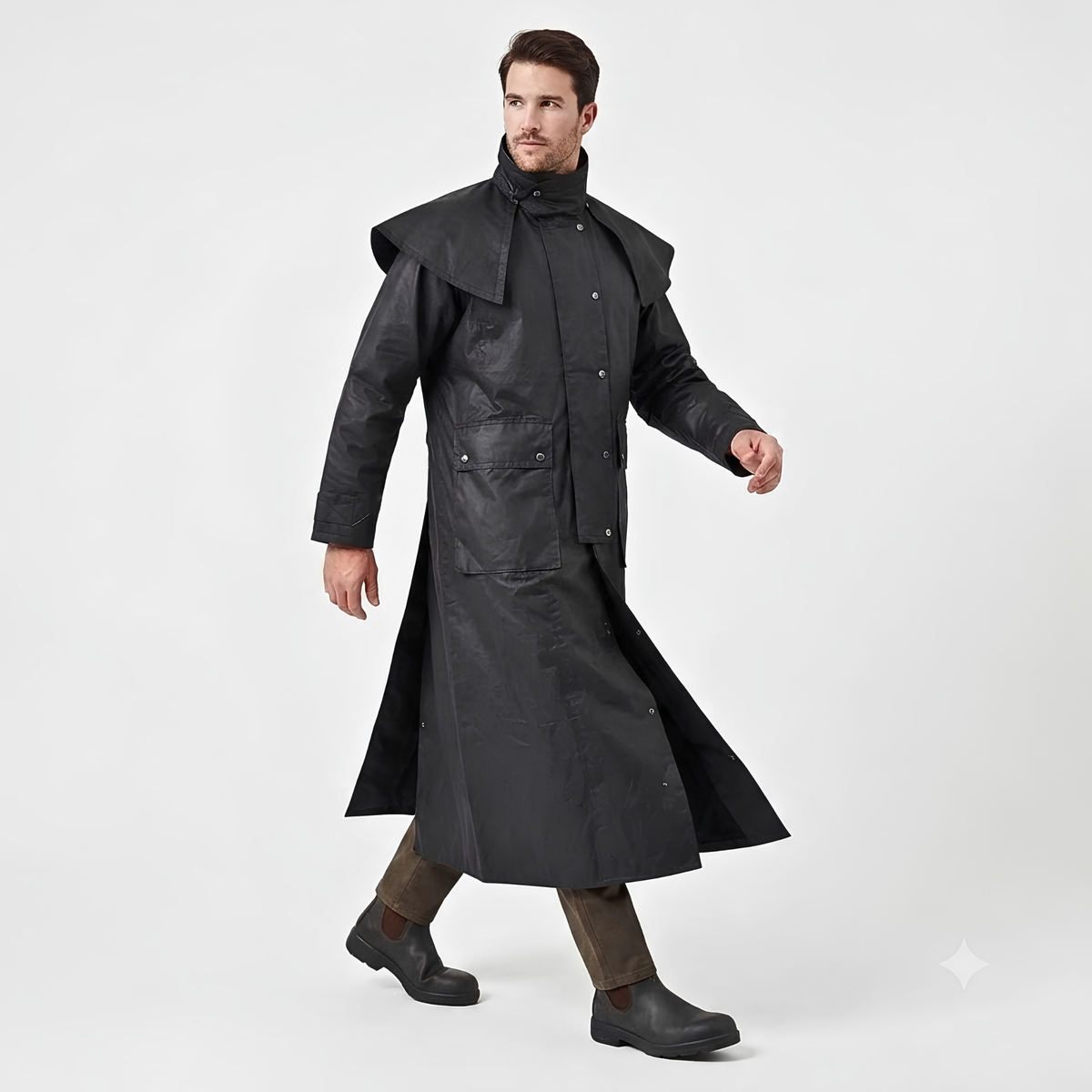 Denim Long Coat – Waterproof Black Long Coat for Men and Women